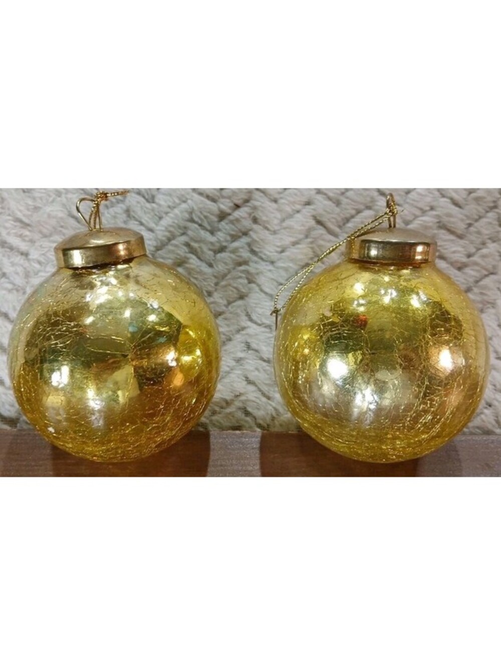 2 - Vintage 3" Gold Crackle Kugel Style Ball Glass Christmas Ornaments 200g Ea